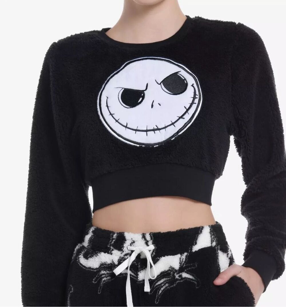 Disney The Nightmare Before Christmas Jack & Zero Sherpa Cropped Top Black Size